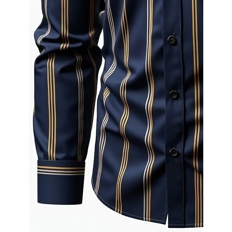 2025 New Men Shirts Fashion Brand Striped Long Sleeve Smart Casual Male Business Shirts