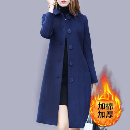 Women Wool Jacket Coat Thick Woolen Overcoat Turn Down Collar Single Breasted Vintage Outerwear Office Lady Autumn Winter 2025