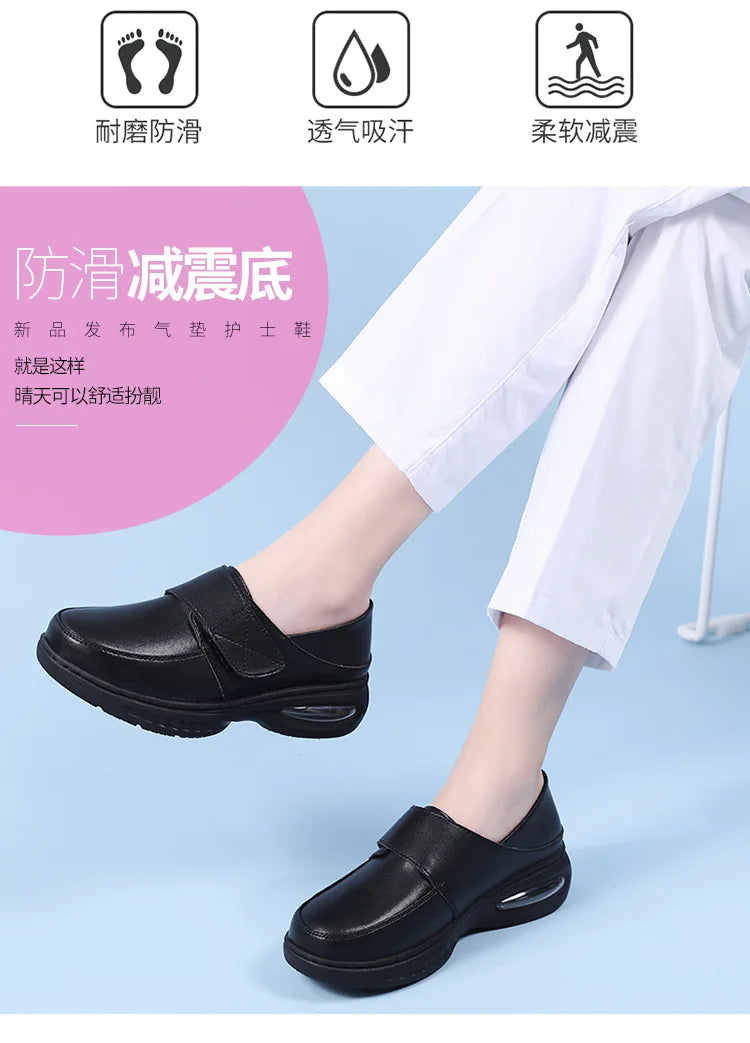 Platform White Shoes Women Casual Comfortable Light Nurse Work Shoes Fashion Slip on Non-slip Loafers Women Genuine Leather Shoe
