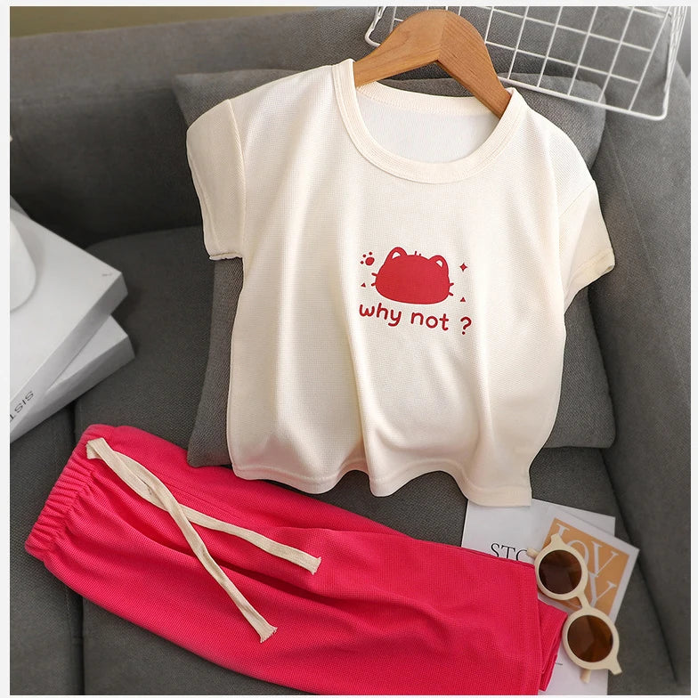 2025 Summer Children Clothes Sets Sports School Outfits for Baby Girl Boy Suit T-shirts+Pants 2 Piece Kids 1-8Yrs Clothing