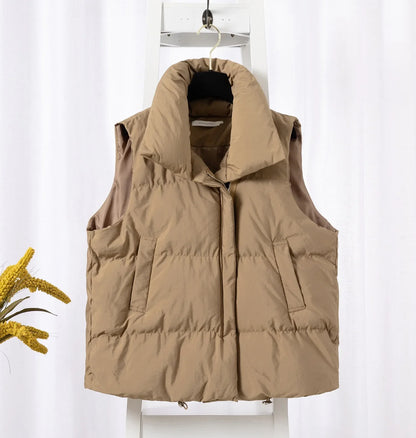 Autumn Winter Sleeveless Vest Women Keep Warm Puffer Jacket Stand Collar Harajuku Outwear Loose Fashion Padded Vest Korean Fall