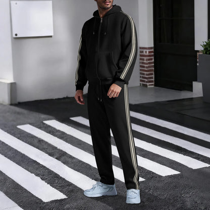 New men's outdoor sports casual hooded cardigan set - autumn fashion trend - pocket lace long-sleeved long pants two-piece set