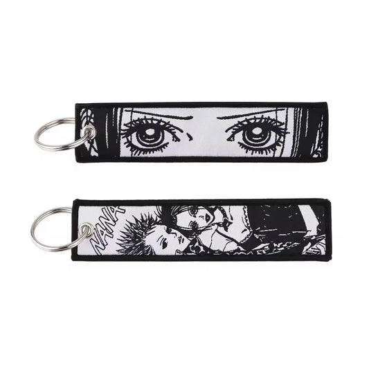 Anime Keychain For Motorcycles and Cars Manga Embroidery Key Fobs Key Tag Fashion Jewelry Key Ring Accessories
