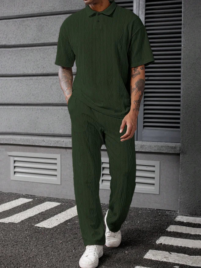 Men's Spring Autumn Seasonal Tie-Dye Patterned Polo Shirt And Pants Set Casual Sporty Holiday Wear Daily  Two-Piece