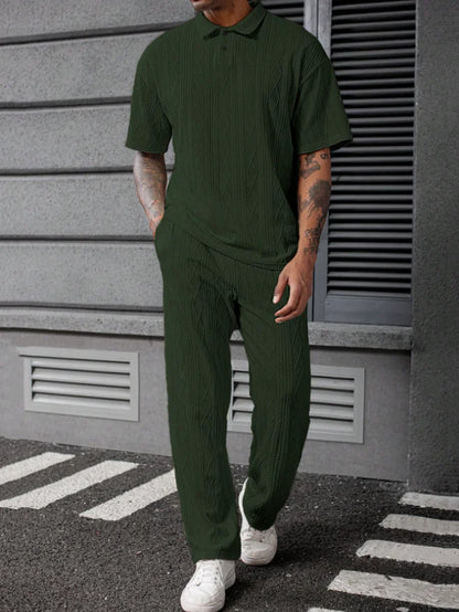 Men's Spring Autumn Seasonal Tie-Dye Patterned Polo Shirt And Pants Set Casual Sporty Holiday Wear Daily  Two-Piece