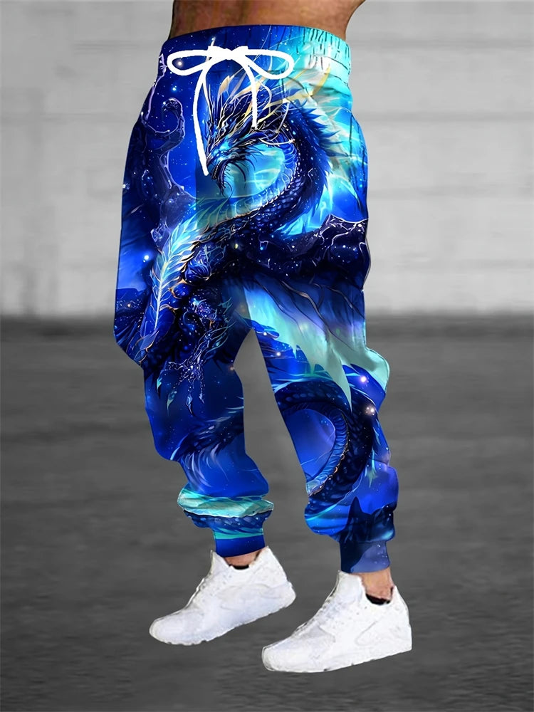 New Men's 3D Dragon Print Jogging Drawstring Pocket Casual Sportswear Pants Fashionable Men's Loose And Elastic Casual Pants