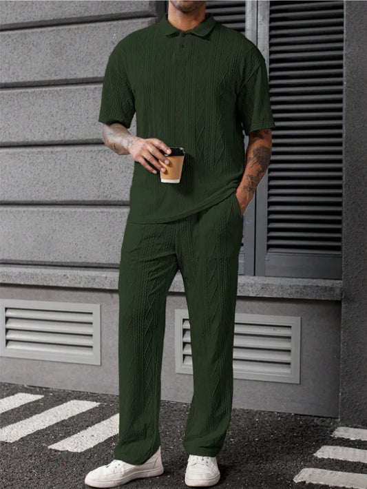 Men's Spring Autumn Seasonal Tie-Dye Patterned Polo Shirt And Pants Set Casual Sporty Holiday Wear Daily  Two-Piece
