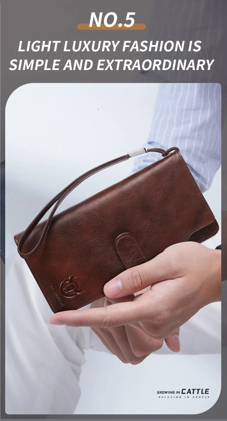 BULLCAPTAIN Men Long Wallet Clutch Bag Credit Card Holder Purses Carteras Billetera Hombre Leather Money Portfe Carte