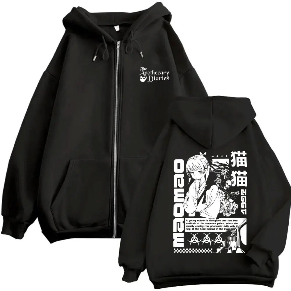 Anime The Apothecary Diaries Zipper Hoodie Cute Kawaii Maomao Graphic Zip Up Jacket Men Women Casual Oversized Zip Up Sweatshirt