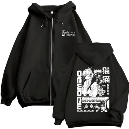 Anime The Apothecary Diaries Zipper Hoodie Cute Kawaii Maomao Graphic Zip Up Jacket Men Women Casual Oversized Zip Up Sweatshirt