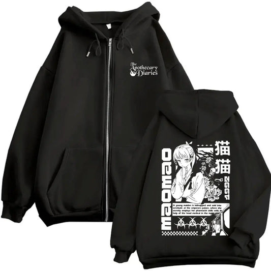 Anime The Apothecary Diaries Zipper Hoodie Cute Kawaii Maomao Graphic Zip Up Jacket Men Women Casual Oversized Zip Up Sweatshirt