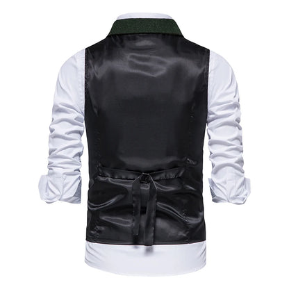 New Men's Retro Lapel Vest Herringbone Coarse Tweed Pockets Suit Vest British Casual Vintage Gentleman Leisure Party Bar Banquet