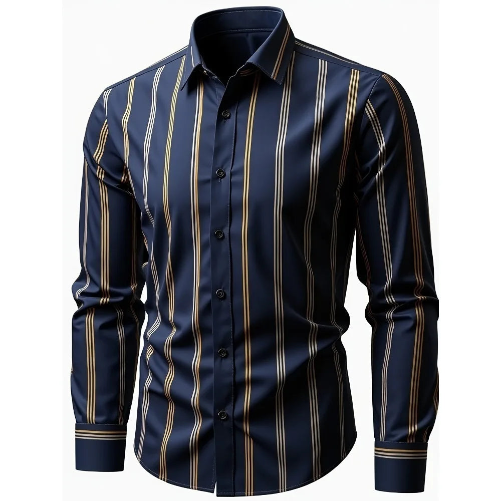 2025 New Men Shirts Fashion Brand Striped Long Sleeve Smart Casual Male Business Shirts