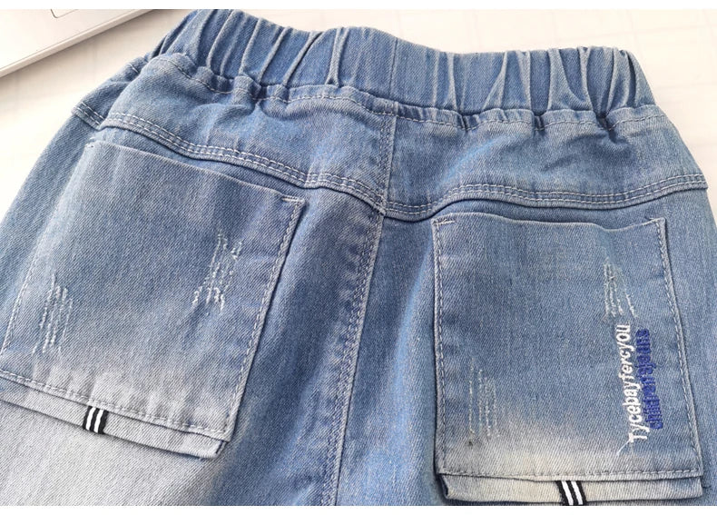 IENENS Spring Light Blue Children's Jeans Boy Denim Trousers Kids Clothes Baby Boys Elastic Waist Pants Slim Jeans For Boy