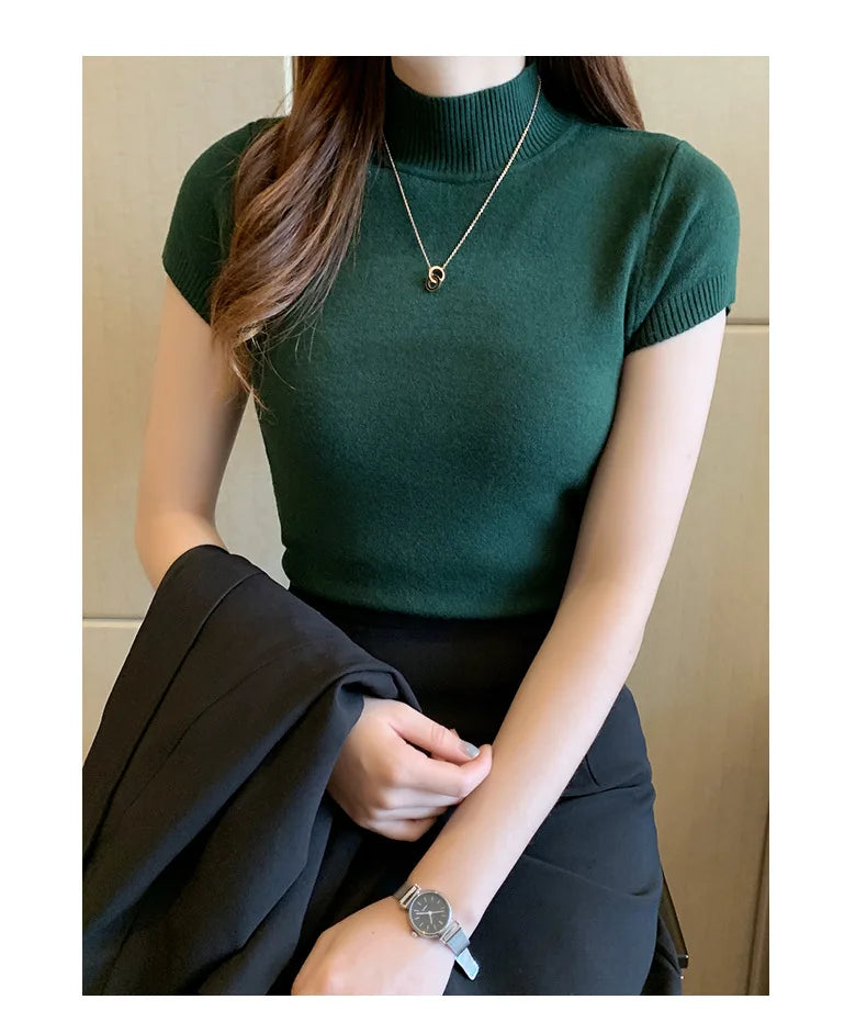 2024 Blusas Mujer De Moda Spring Summer New Solid Slim Turtleneck Blouse Women Clothing Korean Knitted Women Casual
