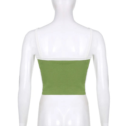 Sleeveless Knitted Crop Tops Green Sexy Basic Patchwork Summer Casual Cami Backless Y2k Vintage Tank Top Women