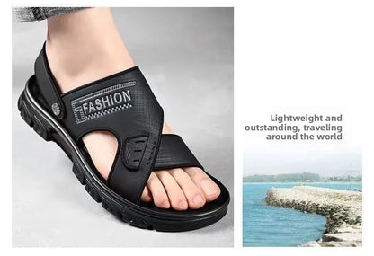 Men's Summer Thickened Anti-slip Wear-resistant Breathable Beach Sandals Driving Beachside Slip-On PVC Material Adult Footwear