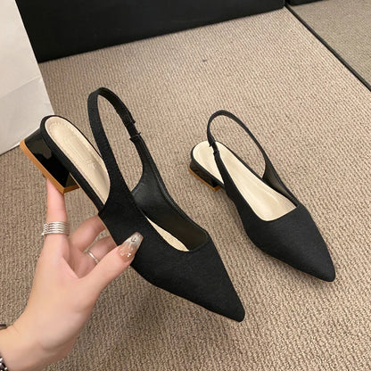 Summer Women's New Sexy Pointed Retro Solid Color High Heels PU Leather Outdoor Banquet Party Women's Sandals Large Size