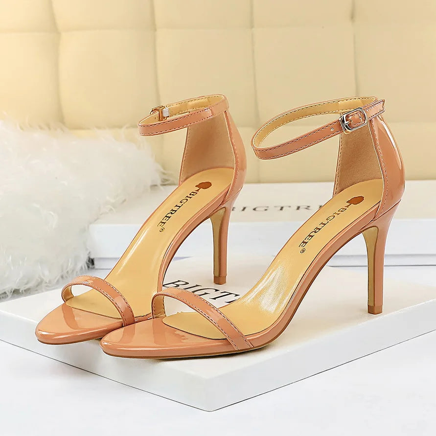 Women 10cm High Heels Flock Stripper Sandals Female Fetish Strappy Red Shoes Lady Valentine Green Summer Classic Sexy Pumps
