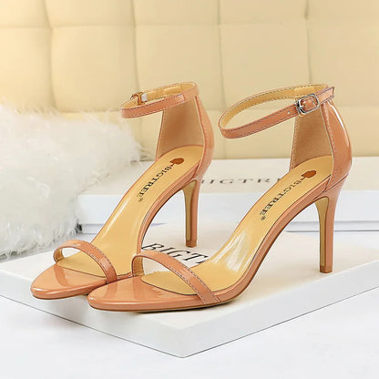 Women 10cm High Heels Flock Stripper Sandals Female Fetish Strappy Red Shoes Lady Valentine Green Summer Classic Sexy Pumps