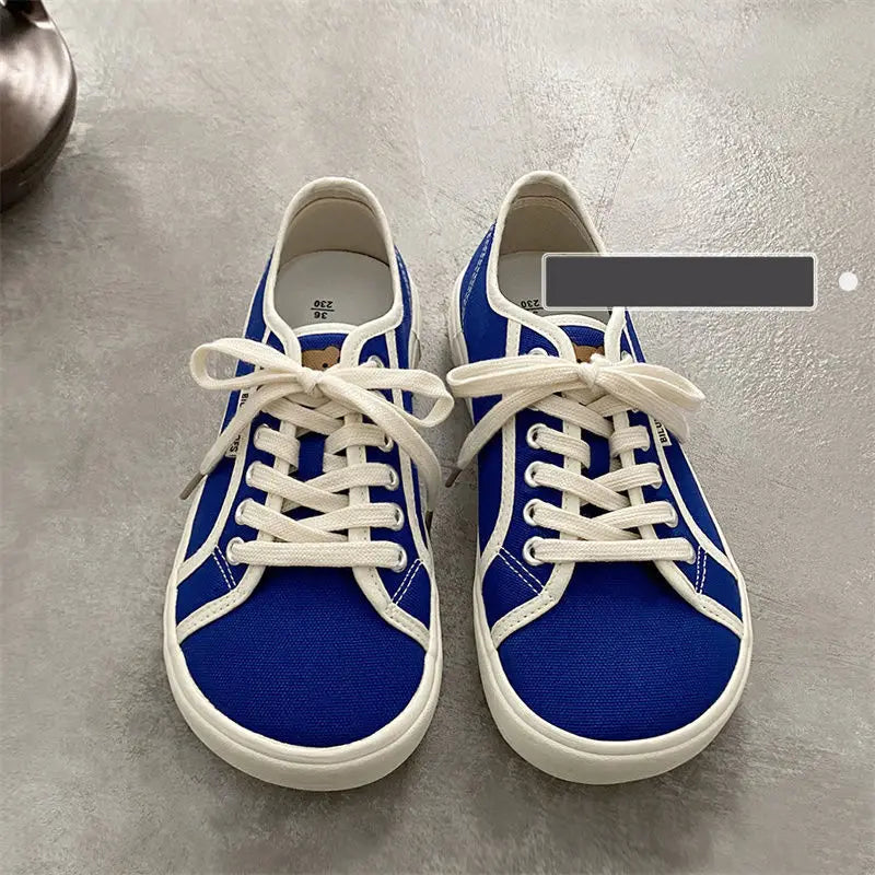 Designer Sneakers Canvas Shoes Women Low Top Sneakers Wide Toe Lace Up Zapatos Shoes 2023 Girls Red Blue Sneakers Girls Tenis