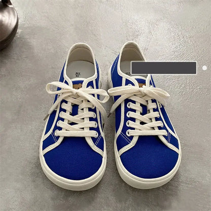 Designer Sneakers Canvas Shoes Women Low Top Sneakers Wide Toe Lace Up Zapatos Shoes 2023 Girls Red Blue Sneakers Girls Tenis