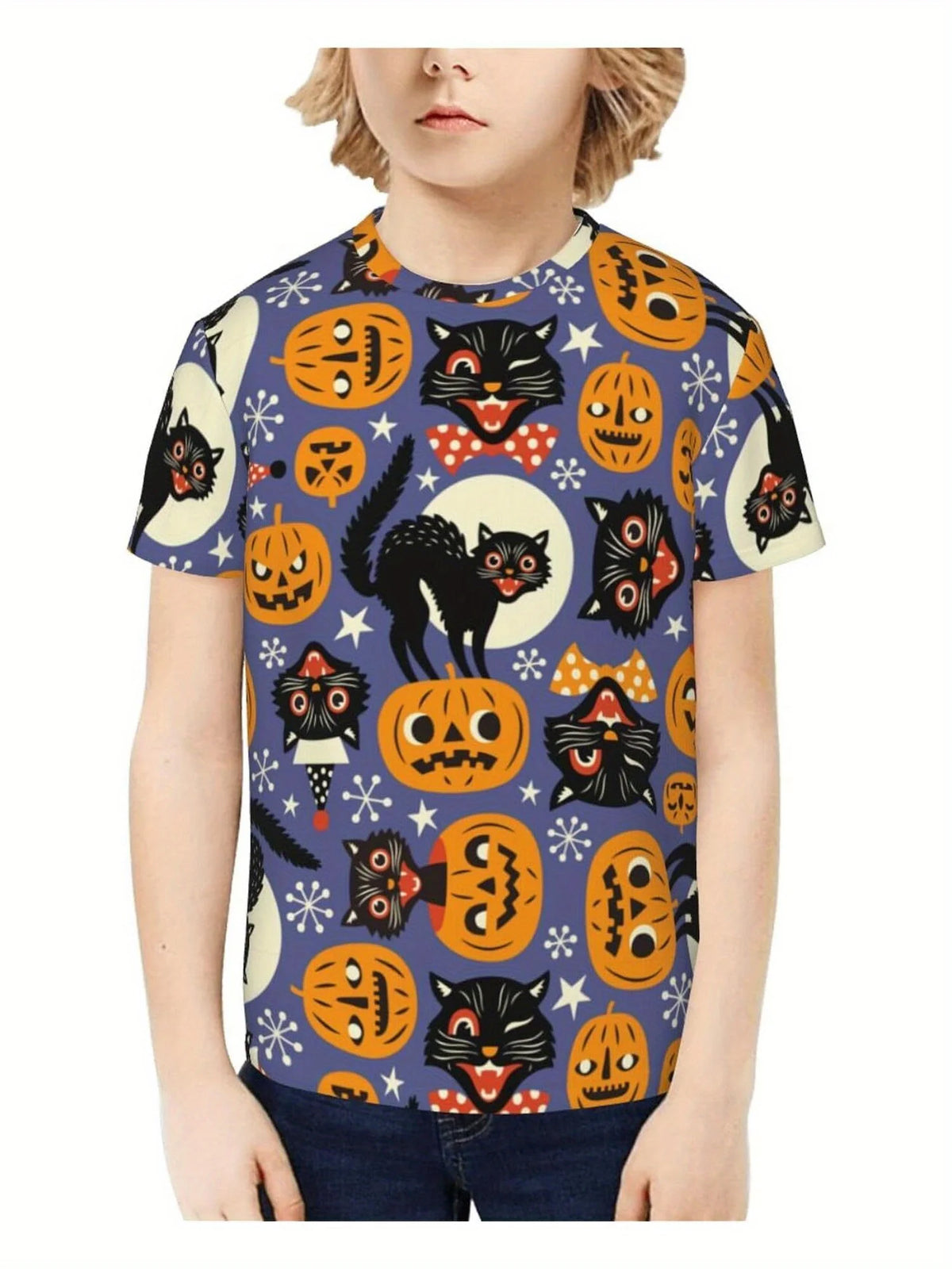 Girl Clothes Funny Terror Pumpkin Graphic T Shirt Boys Girls Halloween Short Sleeve Tops Tees 2-10Y Halloween Gift Party T-Shirt