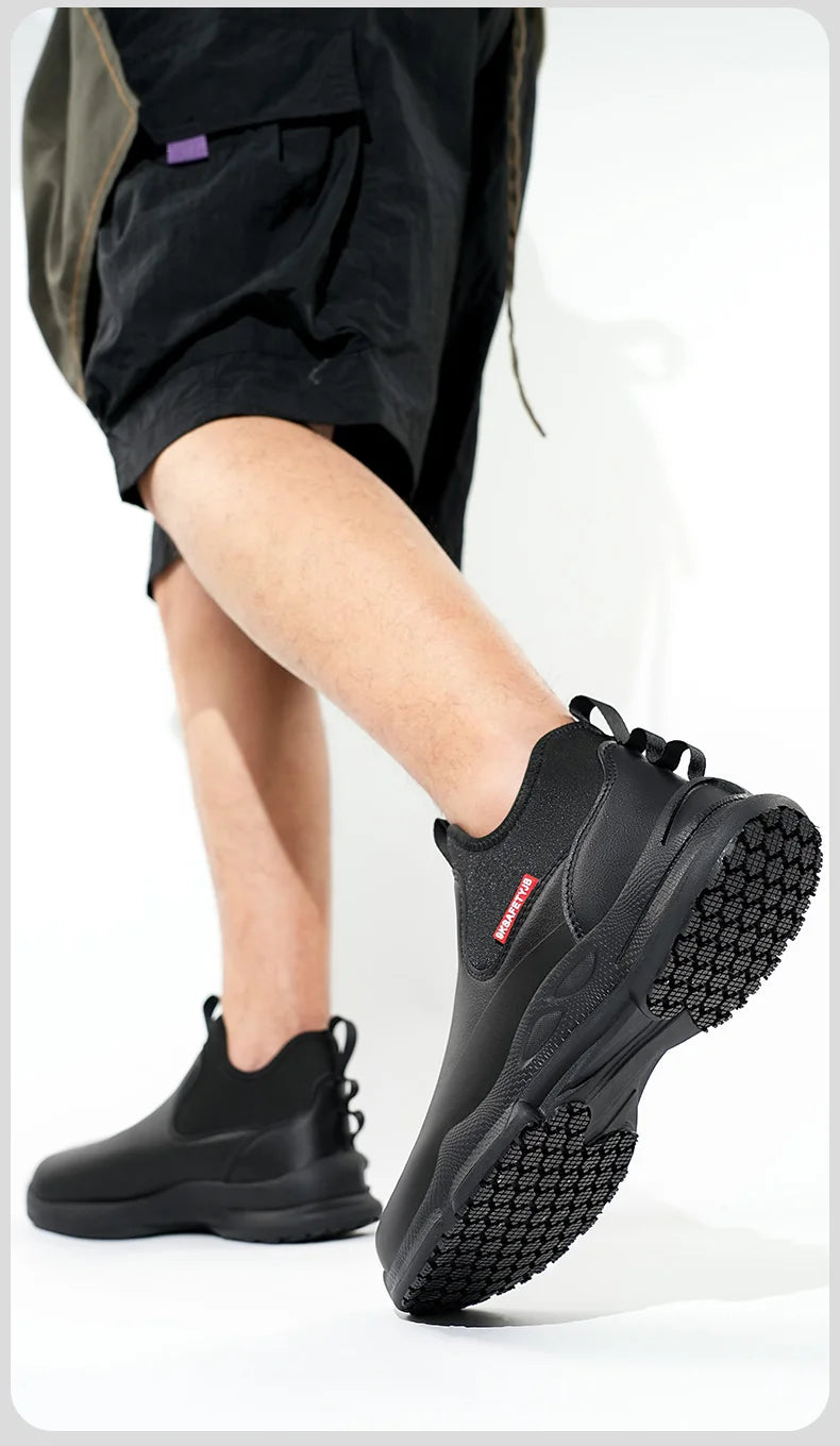 Fashionable men's leather shoes Waterproof and anti slip chef shoes Wear resistant men's casual shoes oil resistance Chef's boot