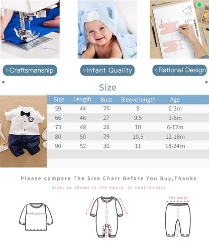 Newborn baby summer gentleman's short-sleeved cotton soft and comfortable one-piece suit Newborn baby summer gentleman's short-s