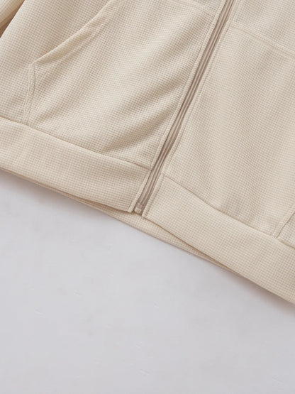 Men's Spring Casual Blazer Set Waffle Baseball Suit round Neck Zipper Long Sleeve Two-Piece Fashion Outfit with Pocket