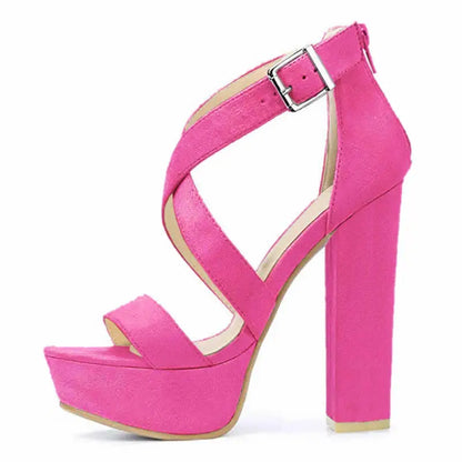 LOSLANDIFEN Women's Open Toe Cross Strap Buckle Wedge Platform Sandals High Heel Chunky Block Heels Dress Party Wedding Shoes