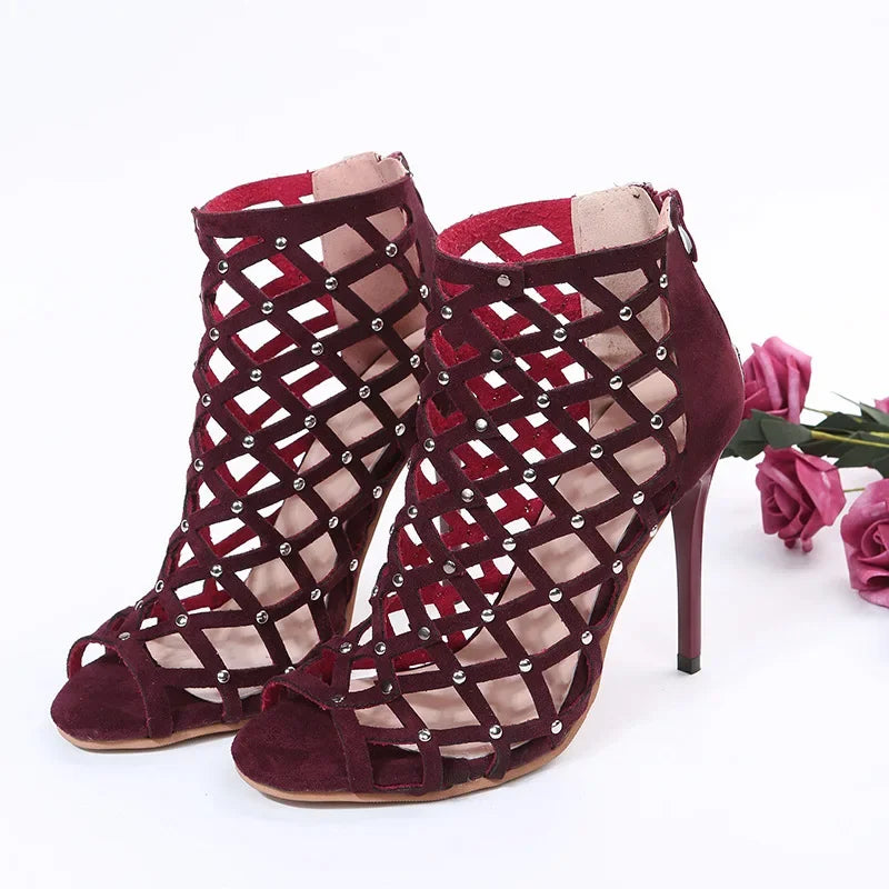 2025Dance Shoes High Heels Women Ballroom Latin Tango Dancing Boots Soft Soles Cut-Outs Party Dance Shoes Open ToesZipper