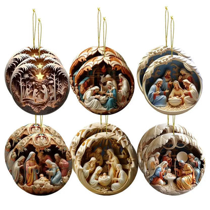 Christmas Nativity Ornament Christmas 2D Wooden Nativity Scene Pendant Christmas Tree Decor 2025 Xmas Navidad Party Supplies