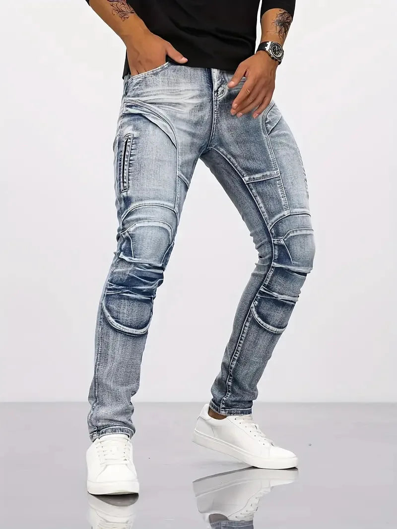 New Distressed Men Jeans Denim Holes Skinny Vintage Wash Solid Pencil Pants 2024 Ankle Length Sheath Punk Style Pockets Slim