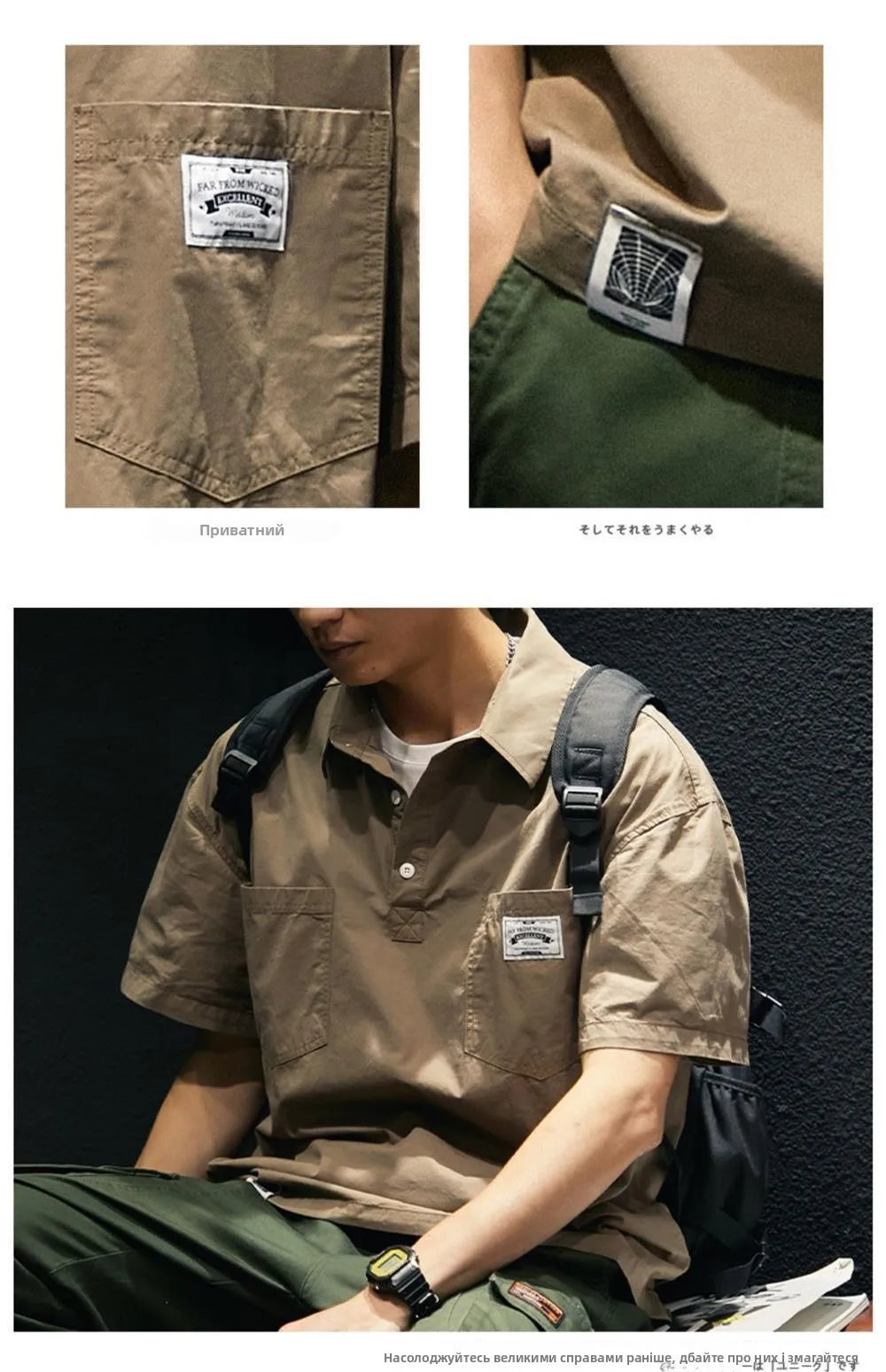 American Retro Men's  irt Summer Loose Workwear ort Sve T-irt Simple Sle Youth Trend ket Design Flat Iron