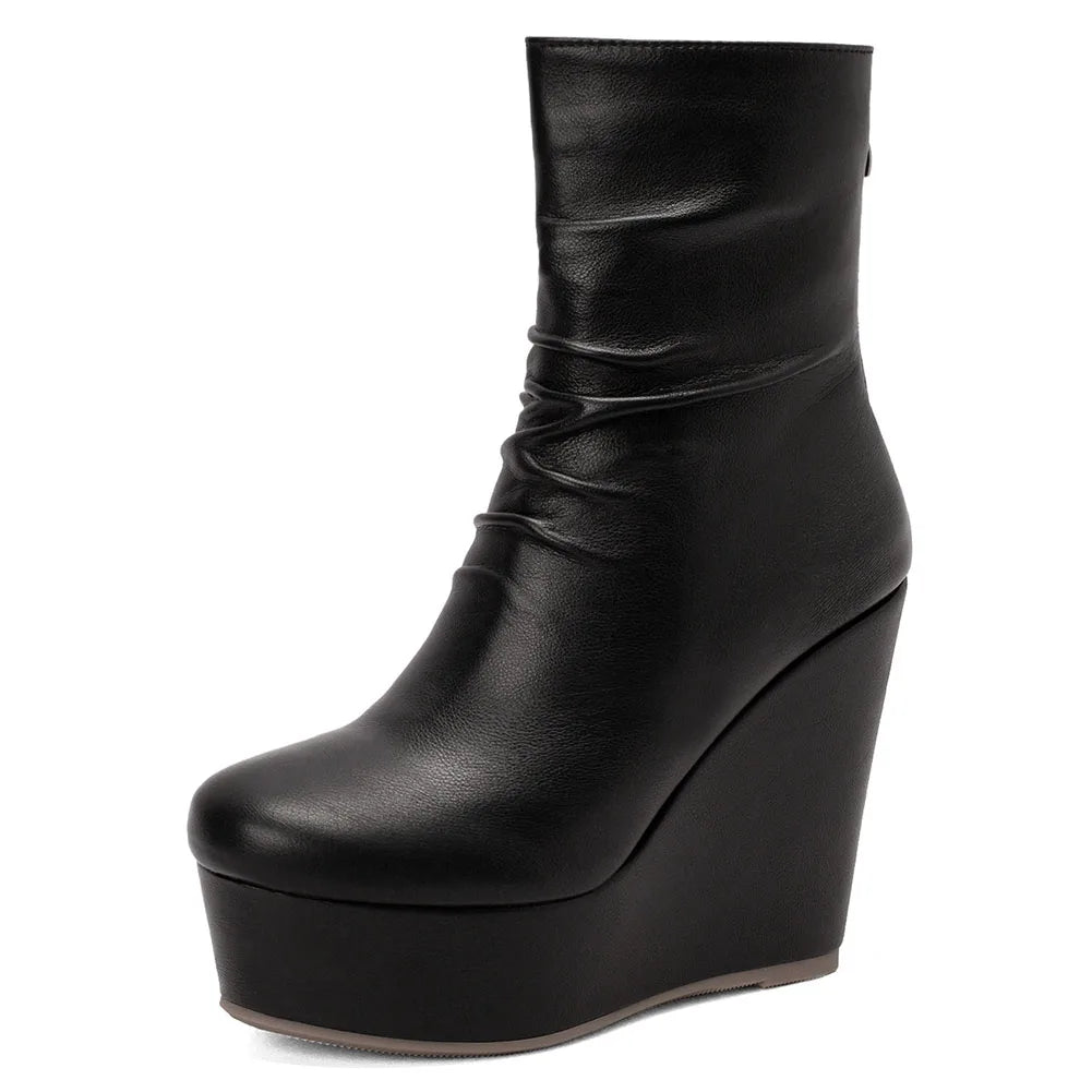 Big Size 35-43 Brand New Ladies Platform Ankle Boots Fashion Zip Wedges High Heels Boots Women 2022 Party Office Shoes Woman