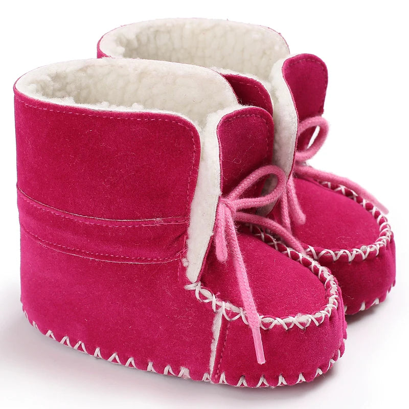 New baby snow boots, comfortable plush warm shoes for male babies, soft and non slip walking shoes for 0-1 year olds