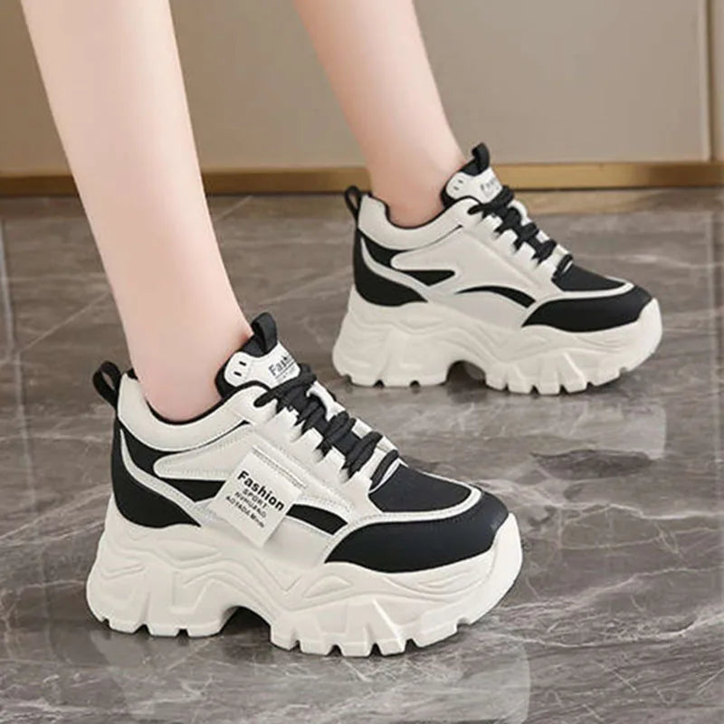 Fashion 2025 Spring Autumn Platform Sneakers Women Shoes Korean Lace Up Chunky Sneakers Mixed Color Women's Vulcanize Shoes