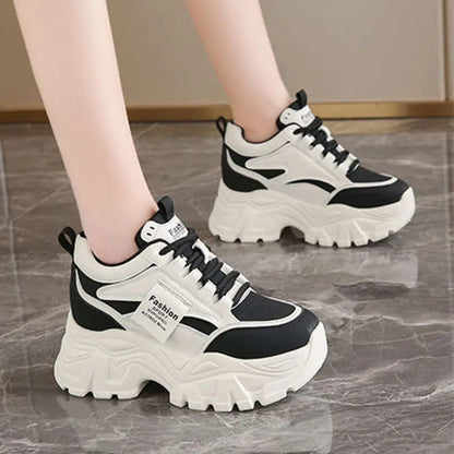 Fashion 2025 Spring Autumn Platform Sneakers Women Shoes Korean Lace Up Chunky Sneakers Mixed Color Women's Vulcanize Shoes