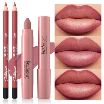 2Pcs/Set Lip Liner + Lipstick Pencil, Matte Velvet Lipstick - Long lasting Lip Combo Set Makeup tutorial Cosmetics