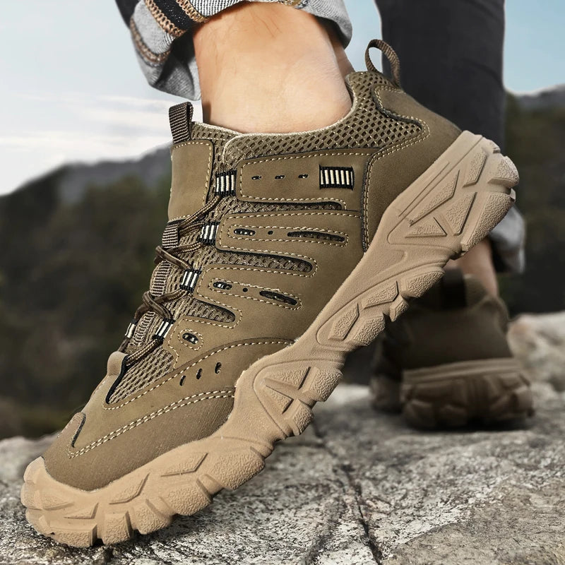 Retro Style Men's Outdoor Hiking Shoes Durable Waterproof Trekking Sneakers Non-Slip Sole Trainers Male Mountain Travel Footwear