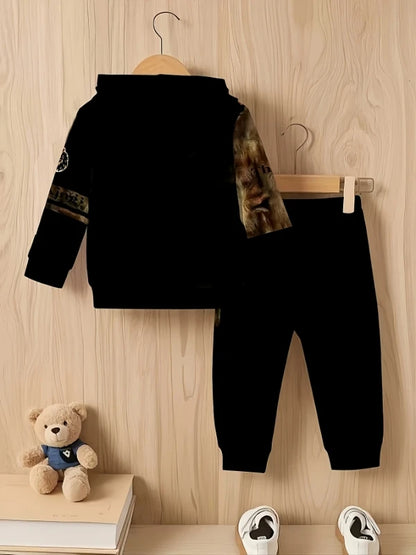 "Boys' Lion King Hoodie Set | 'The King' Bold Lion Print - Black Hooded Sweatshirt & Jogger Pants Two-Piece"