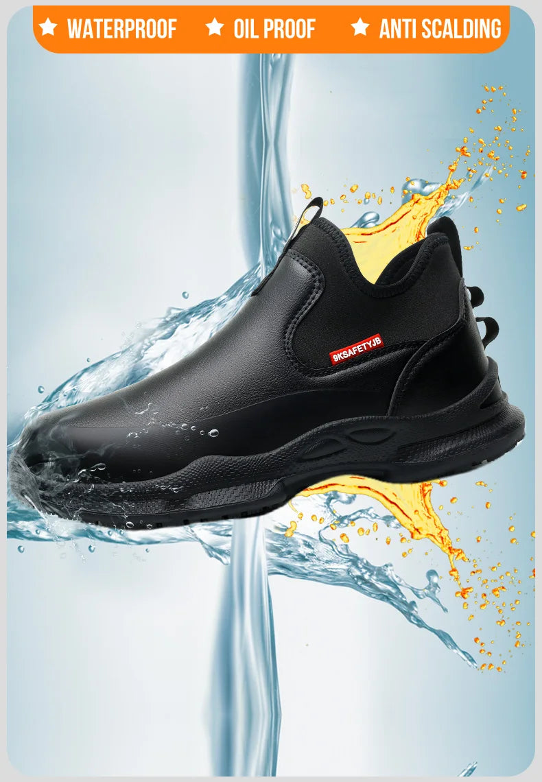 Fashionable men's leather shoes Waterproof and anti slip chef shoes Wear resistant men's casual shoes oil resistance Chef's boot