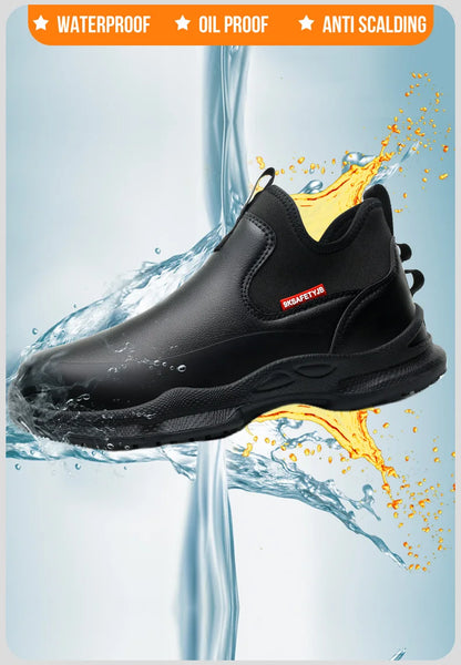 Fashionable men's leather shoes Waterproof and anti slip chef shoes Wear resistant men's casual shoes oil resistance Chef's boot