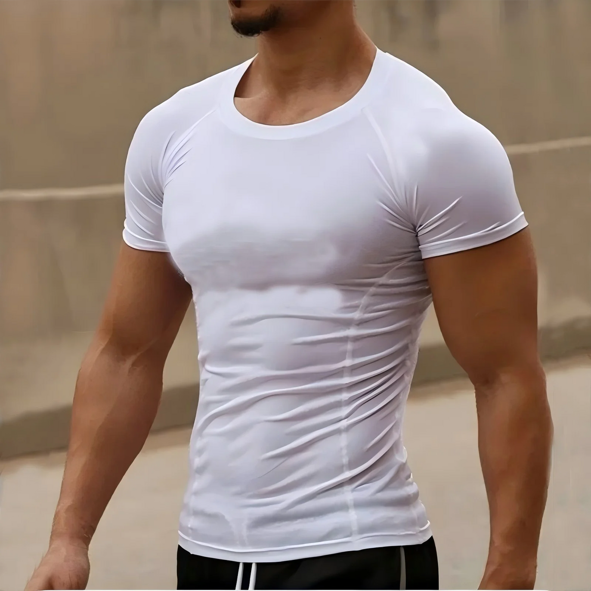 Men's compression running T-shirt fitness tight short sleeved T-shirt training jogging shirt gym sportswear quick drying