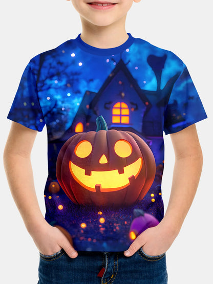 Girl Clothes Funny Terror Pumpkin Graphic T Shirt Boys Girls Halloween Short Sleeve Tops Tees 2-10Y Halloween Gift Party T-Shirt