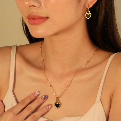ASONSTEEL Black Shell Heart Necklace Earrings Jewelry Sets Stainless Steel Fashion Exquisite Waterproof Women Anniversary Gift