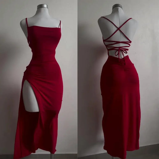 2025 explosive new dress summer high sensibility halter strap Spice Girl bag hip dress