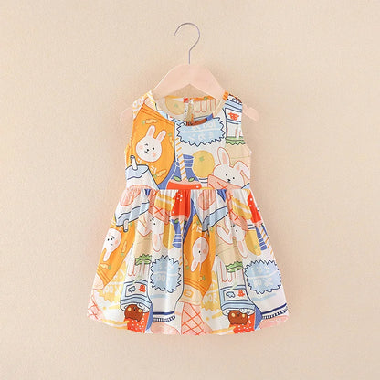 Girls Casual Dresses Flower Printing Sleeveless Casual Dress Toddler Clothes Flower Girl Dresses 2 To 8 Years