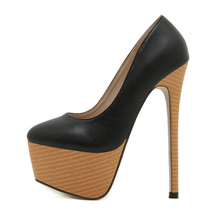 Liyke 2026 New Arrival Woodiness Platform Pumps Women Sexy Slingback Shallow Round Toe 16 CMSuper High Heels Shoes Zapatos Mujer